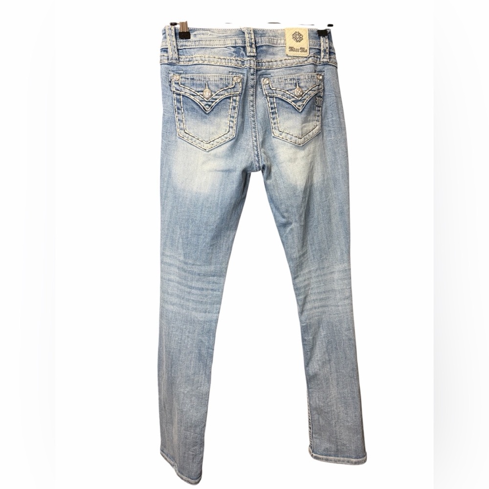 Miss Me Jeans Sz 27 Mid Rise Straight Light Wash Bling Western Y2K